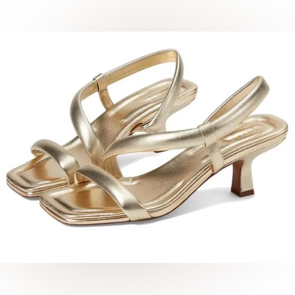 Vince Coline Leather Champagne Gold Slingback Puffy Strap Kitten Heel Sandal 9.5